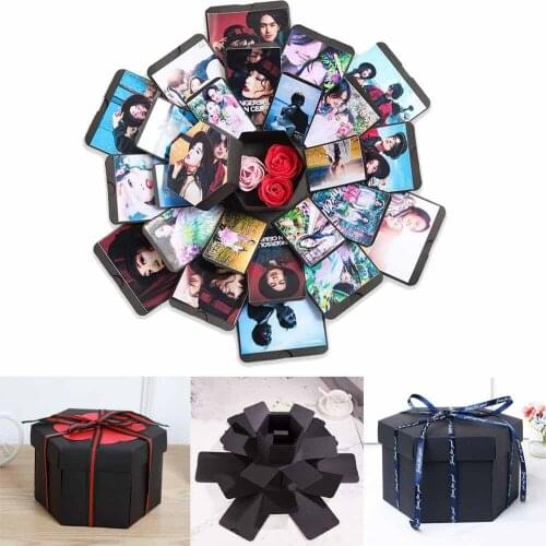 Gift Box Shape Photo Box Hexagonal DIY Gift Romantic Surprise Gift Explosive Photo Box Birthday Valentines Day Gift