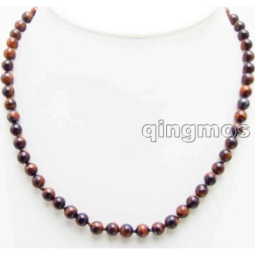 SALE 6mm Round Red High Quality natural tigers-eye 17'' Necklace-nec6014 Wholesale/retail Free shipping