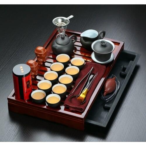 Sales promotion! Yixing Purple Clay Kung Fu Tea Set Solid Wood Tea Tray Teapot &Tea cups Drinkware Chinese tea ceremony