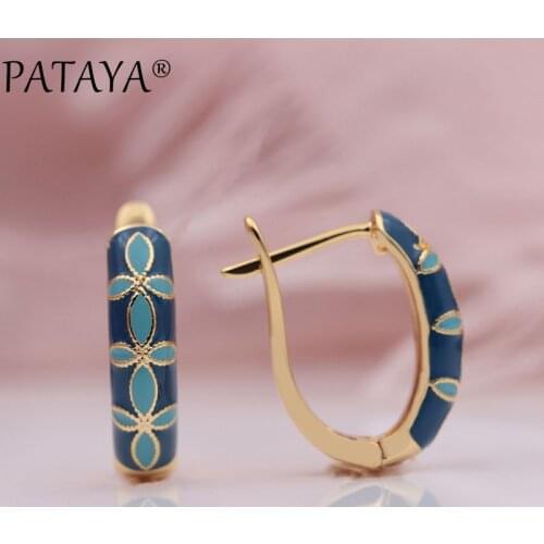 PATAYA New Arrivals 585 Rose Gold Italy Draw Oil Painting Color Dangle Earrings Fine Flowers Women Wedding Party Classic Jewelry