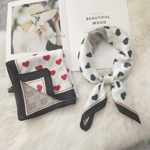 Yishine Silk Satin Women Square Scarf Ladies Wrap Bandana Sweet Hearts Prints Head Scarf Shawls Bag Accessories Handkerchief
