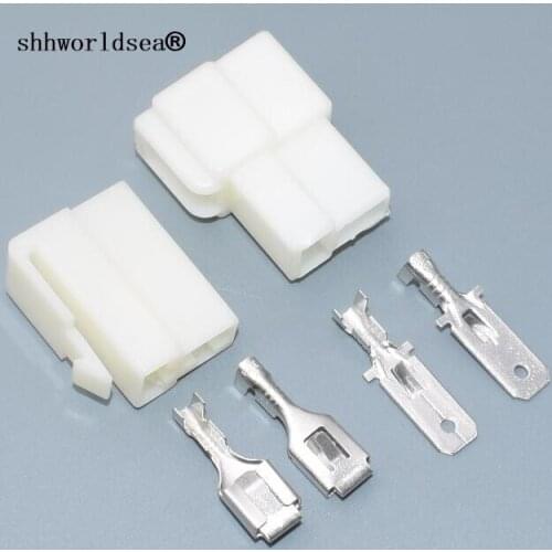 Shhworldsea 2sets 6.3mm connector 2P 2 pin Electrical 6.3 Connector Kits Male Female socket plug for Motorcycle Car