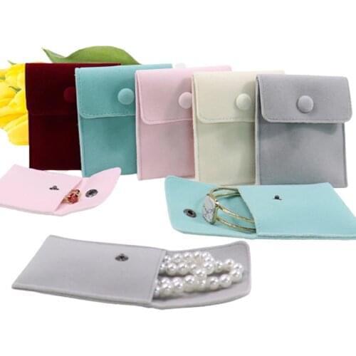 Jewelry Packaging Bag Snap Fastener Superior Soft Velvet Gift Bracelet Bag Necklace Earrings Ring Storage Pouch Wholesale