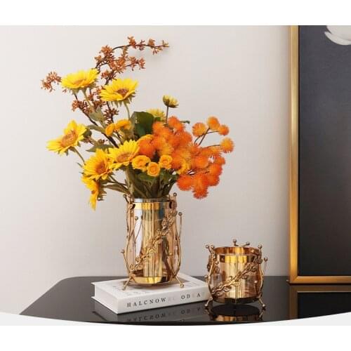Modern Light Luxury Glass Vase Living Room Dining Table Glass Metal Vase Creative Home Decoration Hydroponic Vase Candle Holder
