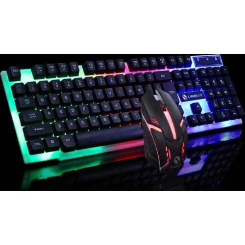 Glow Gaming E-sports Keyboard and Mouse Combos Rainbow Backlight Lightweight USB Mouse 104 Keys USB Wired Keyboard for PC Gamers