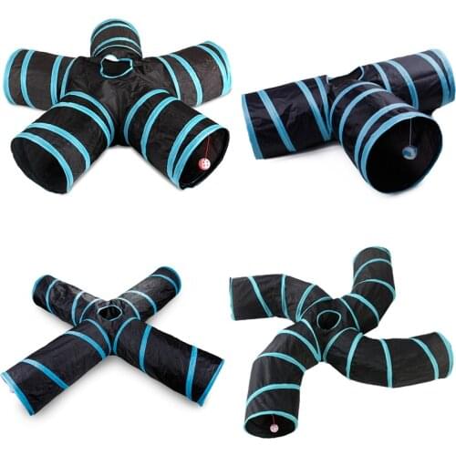 Cat Tunnel Tube 2/3/4/5 Holes Foldable Pet Play Rabbit Tunnel Collapsible Kitten Cat Toys Indoor Puppy Training Supplies for Cat
