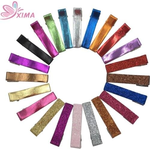 XIMA 44pcs/lot Glitter Hair Clips Girls Double Prong Alligator Hair Clips for Kid DIY Accessories Pu Leather Lined Hair Clips
