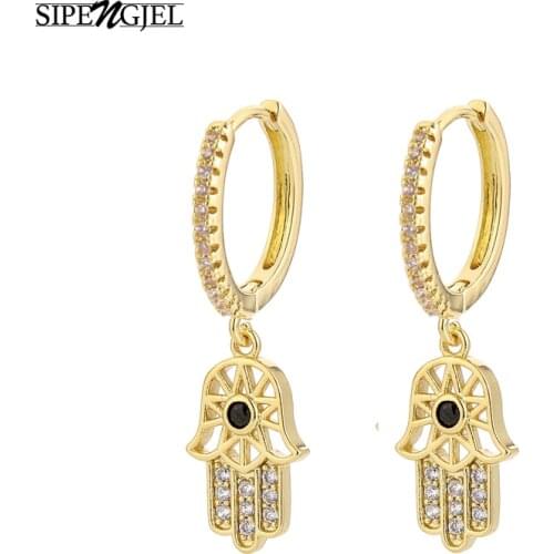 New Fashion mosaic Cubic Zircon Hand pendant Earrings Geometric vintage Hollow Black Eye Earrings For Women Jewelry 2020