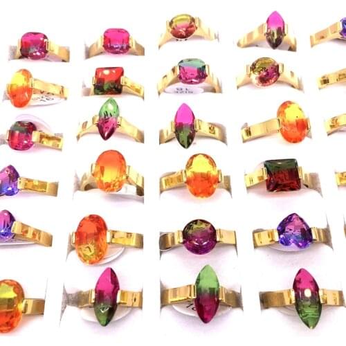 MixMax 36PCs Womens Rings Golden Color Stone Fashion Jewelry Stainless Steel Ring Wholesale Brand New