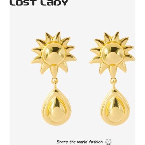 Lost Lady Vintage Water Drop Earrings Gold Color Alloy Statement Earrings for Women Goth Classic Hanging Female Jewelry