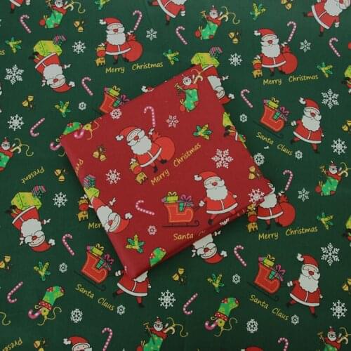 100x160cm Pretty Red & Green Chirstmas Snowflakes Gift Santa Claus Printed 100% Cotton Fabric For DIY Sewing Clothing Bedding