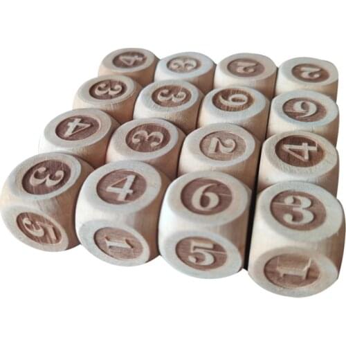 16Pcs/set 20mm Digital Points Dice Laser Radium Carving Wood Dice Lotus Wood