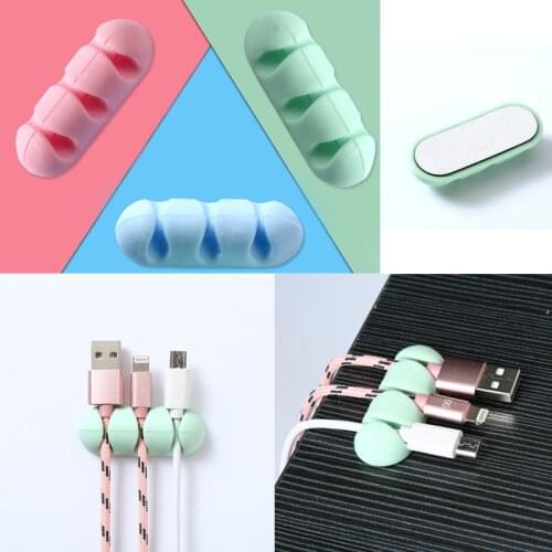 2Pcs/set Office Desk Cable Organizer Adhesive Silicone Wire Lead USB Charger Cord Winder Home Table Storage Holder Accessory