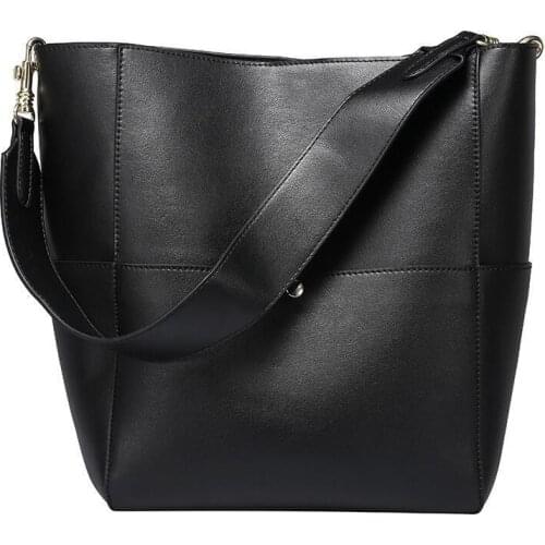 2020 Women Real Genuine Leather Tote Bag Black Bucket Handbags Female Luxury Famous Brands Ladies Shoulder Brown Bag Designer