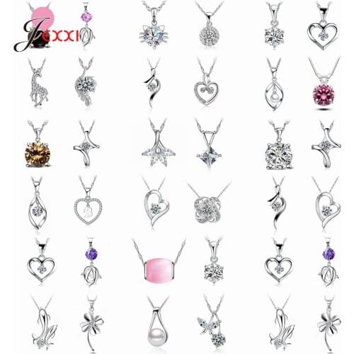 4pcs/Lot Sale Crystal Zircon Pearl Opal Heart Flower Butterfly Elk Geometry Shaped Pendant Necklace Crescent Clavicle Chain