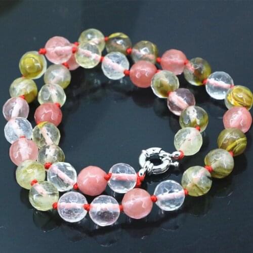 Charms Crystal Strand Necklace For Women Pink Watermelon Quartzs Stone 8mm 10mm 12mm Faceted Round Elegant Jewelry 18inch B1020