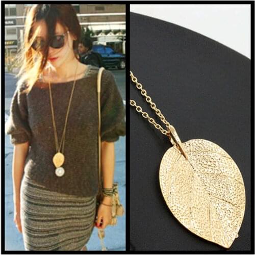 Trendy Style Chain Gift Women Jewelry Vintage Leaf Long Sweater Necklace Pendant