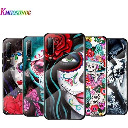 Catrinas and skull For Huawei P40 P30 P20 P10 Pro Plus Lite 5G 2019 Tempered Glass Cover Shell Luxury Phone Case