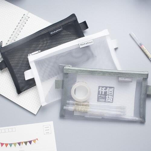 Simple Transparent Mesh Pencil Case Office Student Pencil Bag Nylon School Supplies File PVC Box Hardcover FANTASTIC 7LF86F10