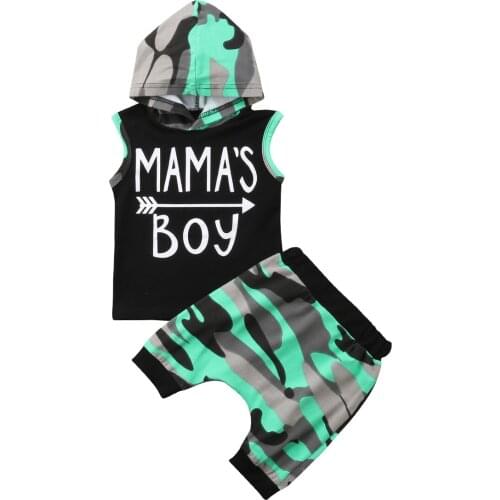Toddler Infant Baby Boys Kids Summer Outfits Sleeveless Hoodie T-shirt Top+ Pant PP Shorts Camo 2PCS Set Fashion Clothing