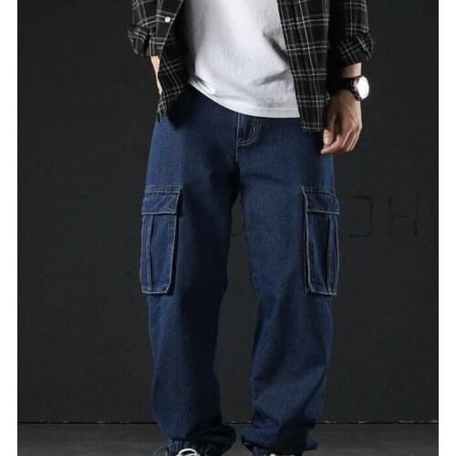 Plus Size Mens Jeans Cargo Baggy Pant Loose Hip Hop Street Wear Denim Trousers