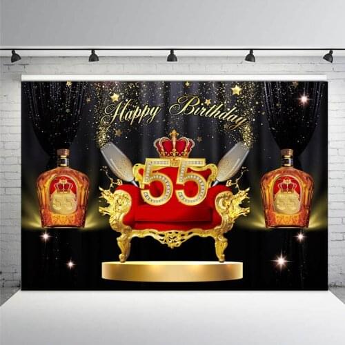 Background for Photo Studio Luxury 50th Birthday Party Liqueur Ribbon Golden Backdrop Photocall Dessert Table Decor Photoshoot