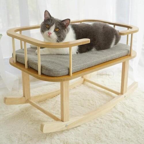 Solid wood furniture cradle cat bed cat nest wooden hammock net red cat mattress pet sleeping cat supplies