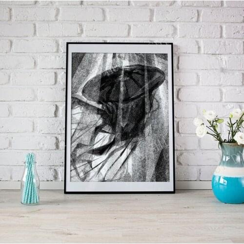 Jellyfish in the sea, black and white illustration, ideal for decorating a new home