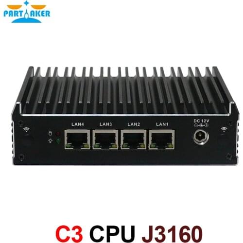 Partaker C3 Intel AES-NI J3160 pfSense Mini PC Server Nuc Fanless Barebone Firewall Micro Appliance with 4 Gigabit Lan