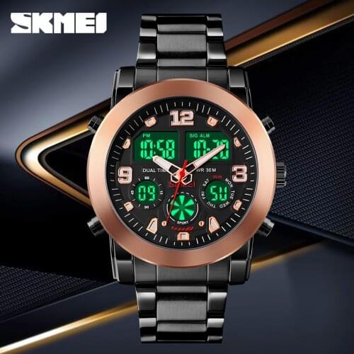 Fashion Stainless Steel Strap Watch Luxury Brand SKMEI Mens Watches 3 Time Count Down Sport Digital Watch Waterproof Clock Mens