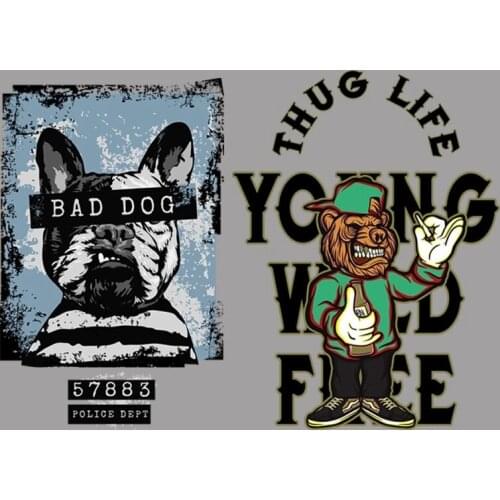 Fashionable English Bulldog Clothing Stickers DIY Hoody Accessories Iron On patches Washable Heat Transfer Printing