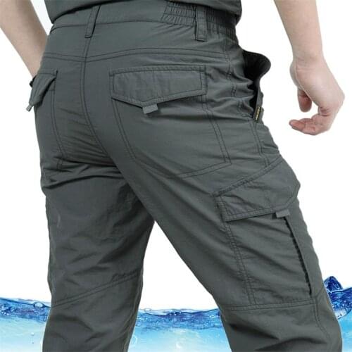 Men Summer Pants Outdoor Breathable Long Pants Lightweight Waterproof Quick Dry Cargo Pants Slim Military Tactical Trousers Male