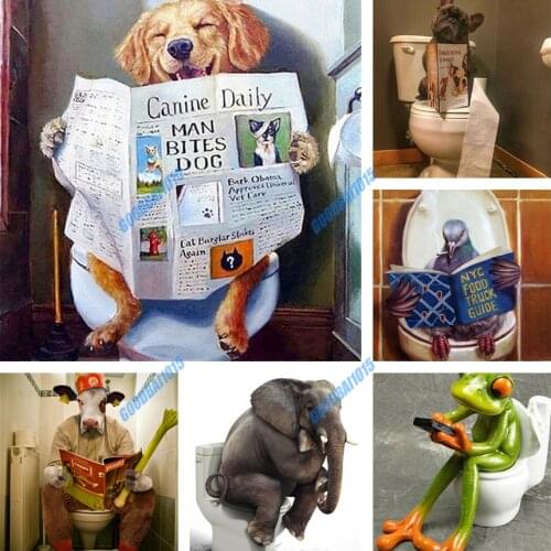 Diy Bathroom 5D Diamond Painting Embroidery Full Drill Cross Stitch Kits Animal Toilet Diamond Mosaic Home Decor