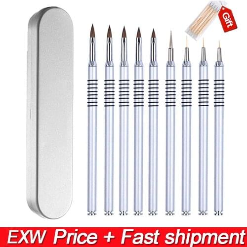 Kolinsky Nail brush set tool pull painting brush crystal brush light therapy pen mink hair nail stainless steel handle