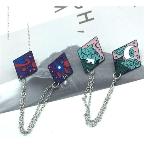 New double brooch chain rocket planet series mountain river series brooch badge fantasy landscape night badge jewelry denim