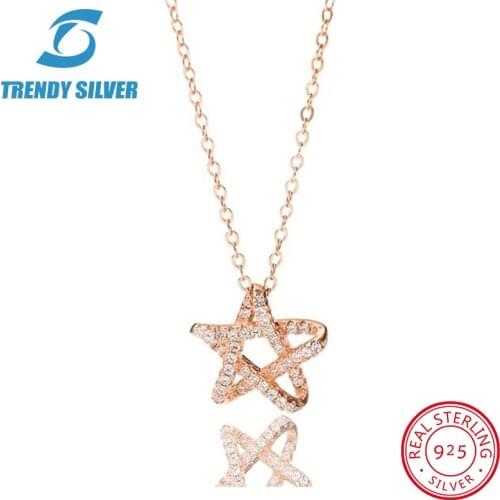 925 sterling silver necklace chain for women woman rose gold plated pendant jewelry pave CZ