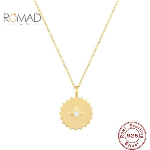 ROMAD 925 Sterling Silver Diamond Gold Necklace Irregular Round Pendant Necklace Women For Girls Jewelry Bijoux Femme
