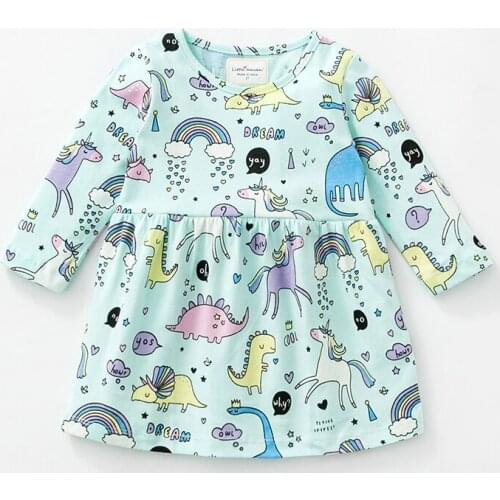 Baby girl dress,Cartoon Printed Dreamland Animal long-sleeved dress,cotton kids casual clothes,new children clothing(2-7 Yrs)