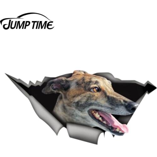 Jump Time 13cm x 6.3cm greyhound funny stickerTorn Metal Decal Wild Animal Funny Car Stickers Window Bumper 3D Car Styling