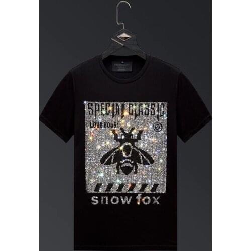 Plus Size 2021 Fashion Bee Rhinestones T Shirts Man Short Sleeve Streetwear O Neck Slim Summer Tshirts Men Camiseta Masculina