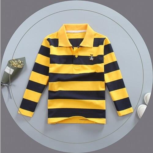 Polo Shirt Kids Clothes Tops Color Stripes Turn-down Collar Autumn Long Sleeve Polos Baby Boy Camisetas Boys Shirts Teen 3T-15T