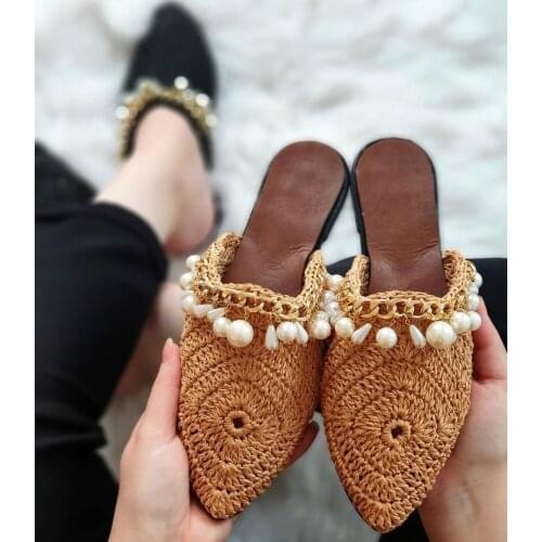 Handmade 2021 Summer Women Knit Slippers Outdoor Square Toe Cross Straps Flat Sandals Outdoor Beach Casual Slippers Female Flip