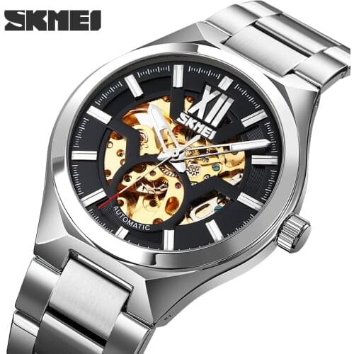 SKMEI Automatic Watch Luxury Fashion Business Quartz Mens Watch Stainless Steel Wristwatches Original New Hour Skeleton Hollow