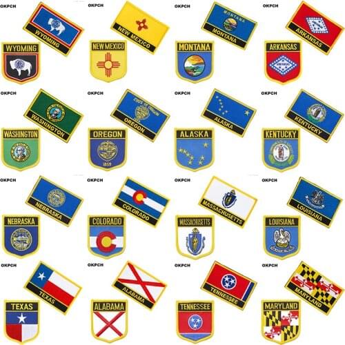 U.S.A Wyoming Montana Oregon Texas National Flag Embroidered Iron on Patches for Clothing Metal badges DIY Saw on Patches