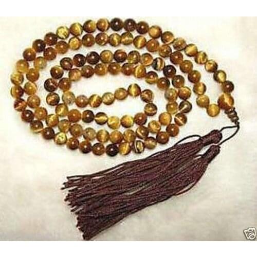 Tibetan 108 Tiger Eye Prayer Buddha Bead Necklace 8 mm 5.27