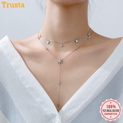 Trusta 100% 925 Sterling Silver Jewelry Hearts/Snow Flower CZ Stones Pendant Choker 925 Necklace For Women Girl Gift DS1343