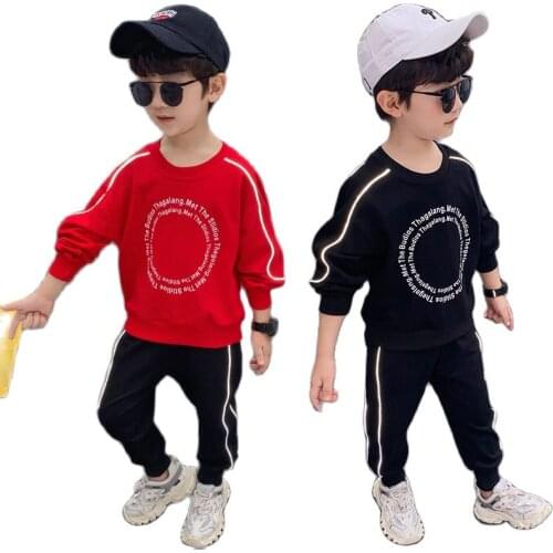 Spring & Autumn Cotton Boy Sets Long Sleeve Fashion Printing Round Neck Sweater Sports Two-Piece Suit Casual Childrens Clothing