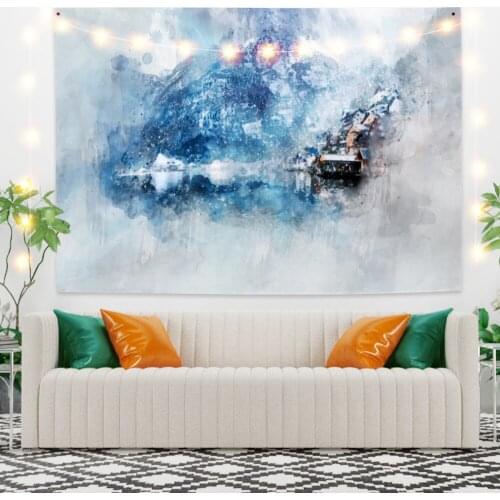 Blue Mountain Scenery Tapestry Vintage Exotic Summer Plant Nature Frame for Bedroom Photography Wall Decor