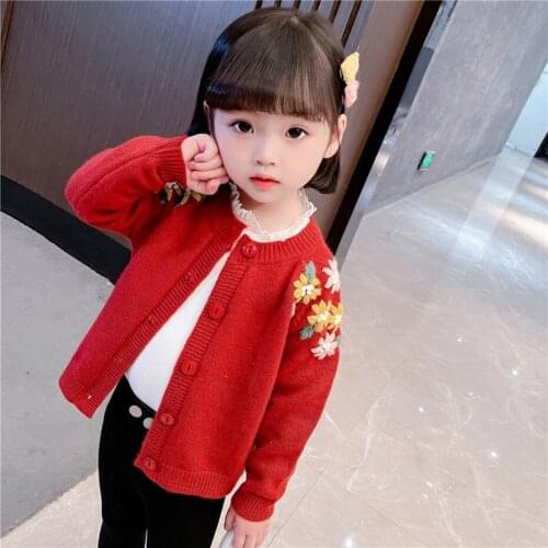 Toddler Girls Knitted Coat Floral Pattern Coat Girl Casual Style Kids Coat Spring Autumn Clothes For Girls