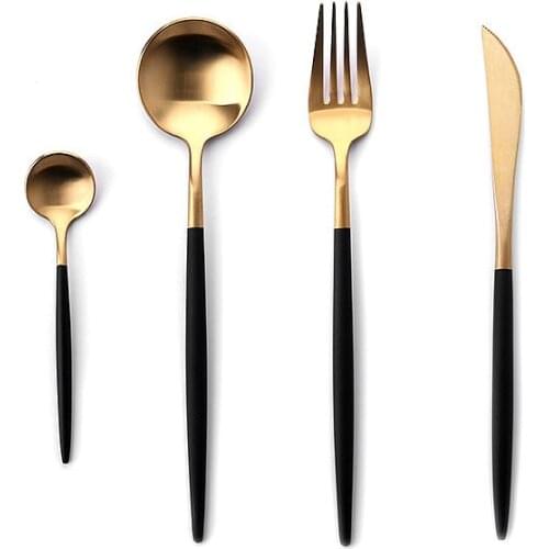 High-grade Fork Spoon Knife 4 pcs/set Stainless Steel Golden Silver Cutlery For Children Adult 7 Style Utensils Gift Dinnerware